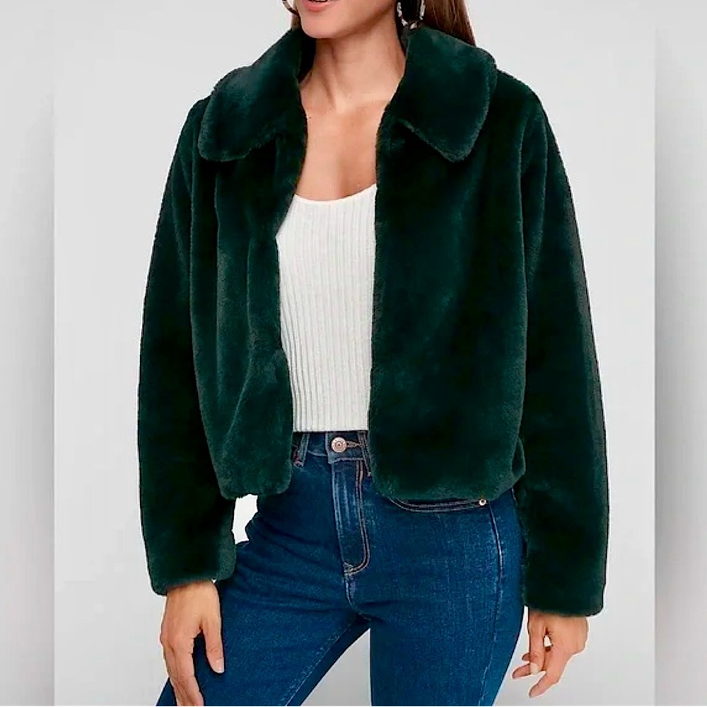 Express Dark Green Faux Fur Jacket